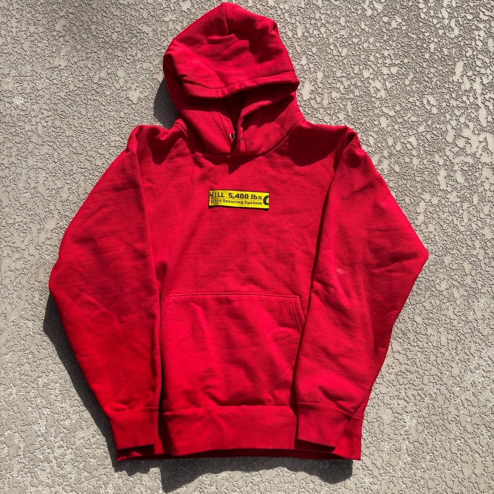 Vintage Cross Stitch Red Hoodie Industrial Flight Securing System Box Logo XL
